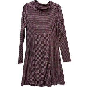 Prana Purple Striped Mock Neck Long Sleeve A Line Dress‎ Women Medium